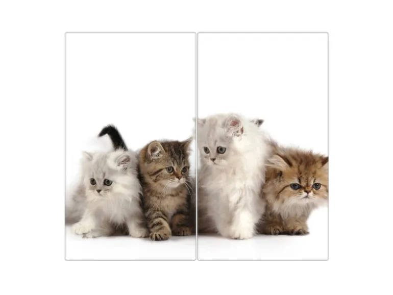 Banjado Herdabdeckplatte Glas 2 Teilig Je 30x52CM Schneidebrett Herdabdeckung Mit Motiv Kaetzchen