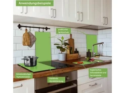 Banjado Herdabdeckplatte Glas 2 Teilig Je 30x52CM Schneidebrett Herdabdeckung Mit Motiv Limettengrün