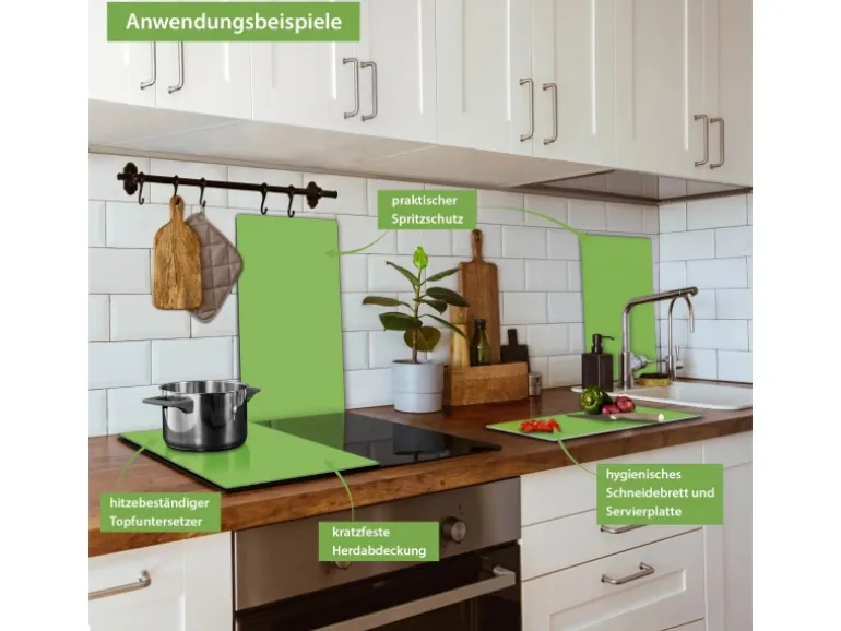 Banjado Herdabdeckplatte Glas 2 Teilig Je 30x52CM Schneidebrett Herdabdeckung Mit Motiv Limettengrün