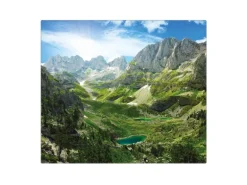 Banjado Herdabdeckplatte Glas 1 Teilig 60x52CM Schneidebrett Herdabdeckung Mit Motiv Bergsee Alpen