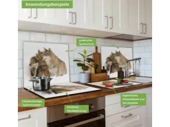 Banjado Herdabdeckplatte Glas 1 Teilig 60x52CM Schneidebrett Herdabdeckung Mit Motiv Wölfe