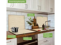 Banjado Herdabdeckplatte Glas 1 Teilig 60x52CM Schneidebrett Herdabdeckung Mit Motiv Bretter