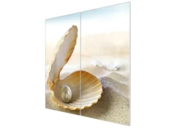 Banjado Herdabdeckplatte Glas 2 Teilig Je 30x52CM Schneidebrett Herdabdeckung Mit Motiv Perlenmuschel