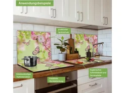 Banjado Herdabdeckplatte Glas 1 Teilig 60x52CM Schneidebrett Herdabdeckung Mit Motiv Japanische Kirschblüte