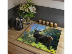 Banjado Herdabdeckplatte Glas 2 Teilig Je 30x52CM Schneidebrett Herdabdeckung Mit Motiv Hirsch