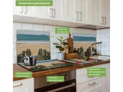 Banjado Herdabdeckplatte Glas 1 Teilig 60x52CM Schneidebrett Herdabdeckung Mit Motiv Zum Strand