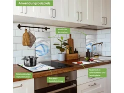 Banjado Herdabdeckplatte Glas 2 Teilig Je 30x52CM Schneidebrett Herdabdeckung Mit Motiv Blauer Schleier