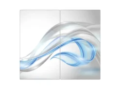 Banjado Herdabdeckplatte Glas 2 Teilig Je 30x52CM Schneidebrett Herdabdeckung Mit Motiv Blauer Schleier