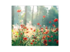 Banjado Herdabdeckplatte Glas 1 Teilig 60x52CM Schneidebrett Herdabdeckung Mit Motiv Waldmohn