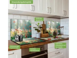 Banjado Herdabdeckplatte Glas 1 Teilig 60x52CM Schneidebrett Herdabdeckung Mit Motiv Waldmohn