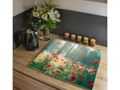 Banjado Herdabdeckplatte Glas 1 Teilig 60x52CM Schneidebrett Herdabdeckung Mit Motiv Waldmohn