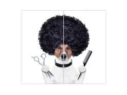 Banjado Herdabdeckplatte Glas 2 Teilig Je 30x52CM Schneidebrett Herdabdeckung Mit Motiv Friseur Jack Russel