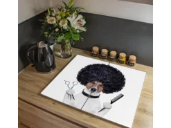 Banjado Herdabdeckplatte Glas 2 Teilig Je 30x52CM Schneidebrett Herdabdeckung Mit Motiv Friseur Jack Russel
