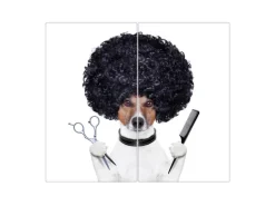 Banjado Herdabdeckplatte Glas 2 Teilig Je 30x52CM Schneidebrett Herdabdeckung Mit Motiv Friseur Jack Russel