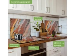Banjado Herdabdeckplatte Glas 1 Teilig 60x52CM Schneidebrett Herdabdeckung Mit Motiv Coloured Wood