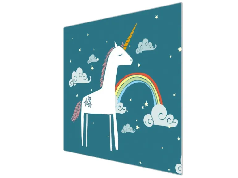 Banjado Herdabdeckplatte Glas 1 Teilig 60x52CM Schneidebrett Herdabdeckung Mit Motiv Einhorn