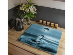 Banjado Herdabdeckplatte Glas 1 Teilig 60x52CM Schneidebrett Herdabdeckung Mit Motiv Wassertropfen