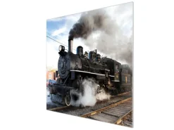 Banjado Herdabdeckplatte Glas 1 Teilig 60x52CM Schneidebrett Herdabdeckung Mit Motiv Dampflok