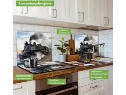 Banjado Herdabdeckplatte Glas 1 Teilig 60x52CM Schneidebrett Herdabdeckung Mit Motiv Dampflok