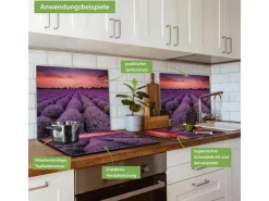 Banjado Herdabdeckplatte Glas 1 Teilig 60x52CM Schneidebrett Herdabdeckung Mit Motiv Lavendelfeld