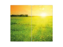 Banjado Herdabdeckplatte Glas 2 Teilig Je 30x52CM Schneidebrett Herdabdeckung Mit Motiv Guten Morgen 2