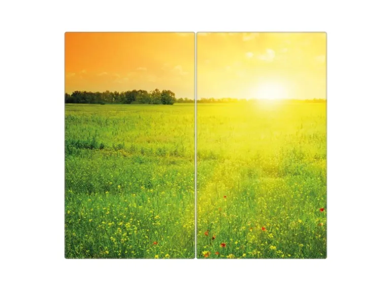 Banjado Herdabdeckplatte Glas 2 Teilig Je 30x52CM Schneidebrett Herdabdeckung Mit Motiv Guten Morgen 2