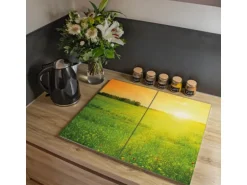 Banjado Herdabdeckplatte Glas 2 Teilig Je 30x52CM Schneidebrett Herdabdeckung Mit Motiv Guten Morgen 2