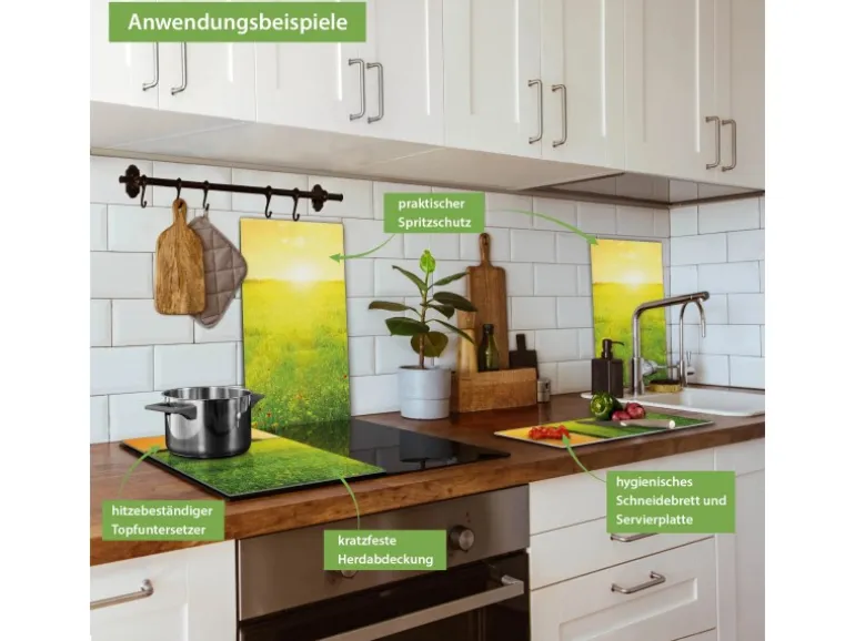 Banjado Herdabdeckplatte Glas 2 Teilig Je 30x52CM Schneidebrett Herdabdeckung Mit Motiv Guten Morgen 2
