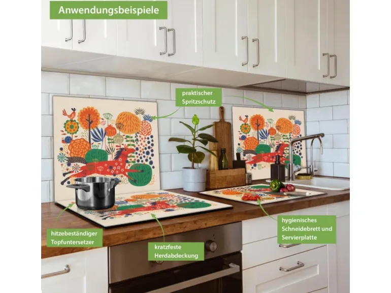 Banjado Herdabdeckplatte Glas 1 Teilig 60x52CM Schneidebrett Herdabdeckung Mit Motiv Rotes Pferd