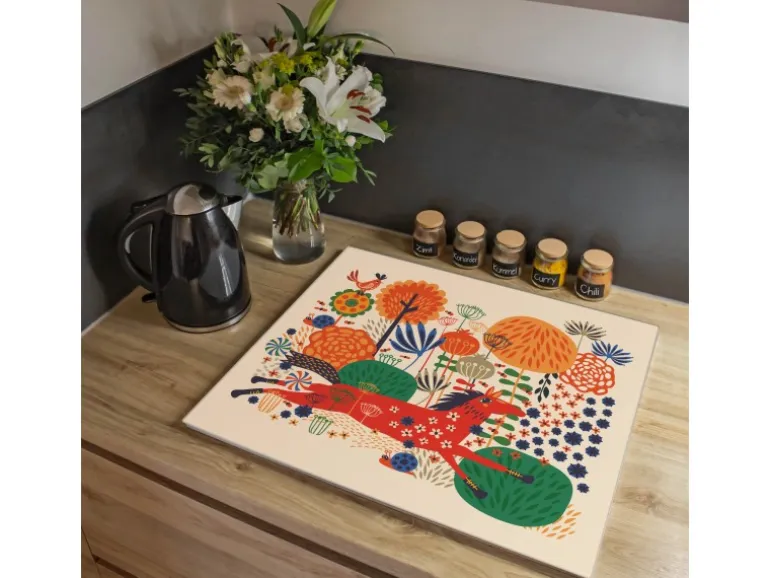 Banjado Herdabdeckplatte Glas 1 Teilig 60x52CM Schneidebrett Herdabdeckung Mit Motiv Rotes Pferd