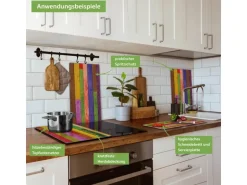 Banjado Herdabdeckplatte Glas 2 Teilig Je 30x52CM Schneidebrett Herdabdeckung Mit Motiv Holz Collage Bunt