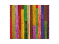 Banjado Herdabdeckplatte Glas 2 Teilig Je 30x52CM Schneidebrett Herdabdeckung Mit Motiv Holz Collage Bunt