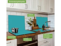 Banjado Herdabdeckplatte Glas 1 Teilig 60x52CM Schneidebrett Herdabdeckung Mit Motiv Türkis