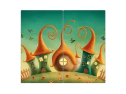 Banjado Herdabdeckplatte Glas 2 Teilig Je 30x52CM Schneidebrett Herdabdeckung Mit Motiv Zwergenhausen