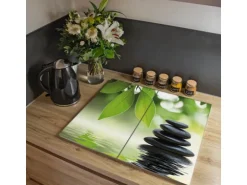 Banjado Herdabdeckplatte Glas 2 Teilig Je 30x52CM Schneidebrett Herdabdeckung Mit Motiv Steine&Relax