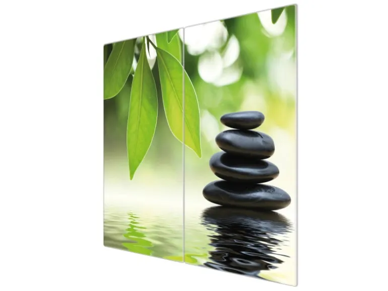 Banjado Herdabdeckplatte Glas 2 Teilig Je 30x52CM Schneidebrett Herdabdeckung Mit Motiv Steine&Relax
