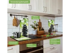 Banjado Herdabdeckplatte Glas 2 Teilig Je 30x52CM Schneidebrett Herdabdeckung Mit Motiv Steine&Relax