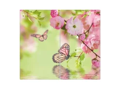 Banjado Herdabdeckplatte Glas 2 Teilig Je 30x52CM Schneidebrett Herdabdeckung Mit Motiv Japanische Kirschblüte