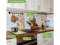 Banjado Herdabdeckplatte Glas 2 Teilig Je 30x52CM Schneidebrett Herdabdeckung Mit Motiv Japanische Kirschblüte