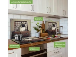 Banjado Herdabdeckplatte Glas 1 Teilig 60x52CM Schneidebrett Herdabdeckung Mit Motiv Mops Im Koffer