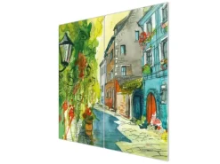 Banjado Herdabdeckplatte Glas 2 Teilig Je 30x52CM Schneidebrett Herdabdeckung Mit Motiv Historischer Stadtkern