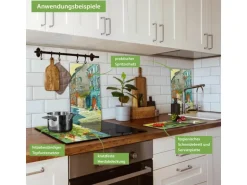 Banjado Herdabdeckplatte Glas 2 Teilig Je 30x52CM Schneidebrett Herdabdeckung Mit Motiv Historischer Stadtkern