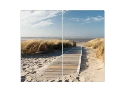 Banjado Herdabdeckplatte Glas 2 Teilig Je 30x52CM Schneidebrett Herdabdeckung Mit Motiv Dünen