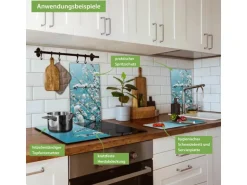 Banjado Herdabdeckplatte Glas 2 Teilig Je 30x52CM Schneidebrett Herdabdeckung Mit Motiv Weiße Kirschblüten