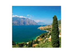 Banjado Herdabdeckplatte Glas 1 Teilig 60x52CM Schneidebrett Herdabdeckung Mit Motiv Gardasee