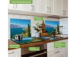 Banjado Herdabdeckplatte Glas 1 Teilig 60x52CM Schneidebrett Herdabdeckung Mit Motiv Gardasee