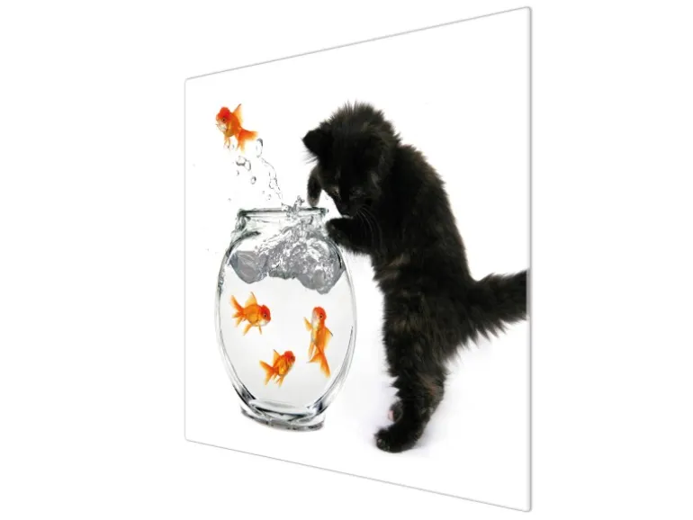 Banjado Herdabdeckplatte Glas 1 Teilig 60x52CM Schneidebrett Herdabdeckung Mit Motiv Katze Und Fisch