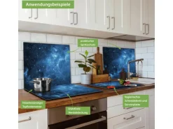 Banjado Herdabdeckplatte Glas 1 Teilig 60x52CM Schneidebrett Herdabdeckung Mit Motiv Universum