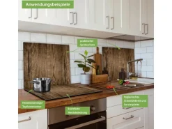 Banjado Herdabdeckplatte Glas 1 Teilig 60x52CM Schneidebrett Herdabdeckung Mit Motiv Maserung Dunkel