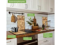 Banjado Herdabdeckplatte Glas 2 Teilig Je 30x52CM Schneidebrett Herdabdeckung Mit Motiv Hölzernes Flickwerk